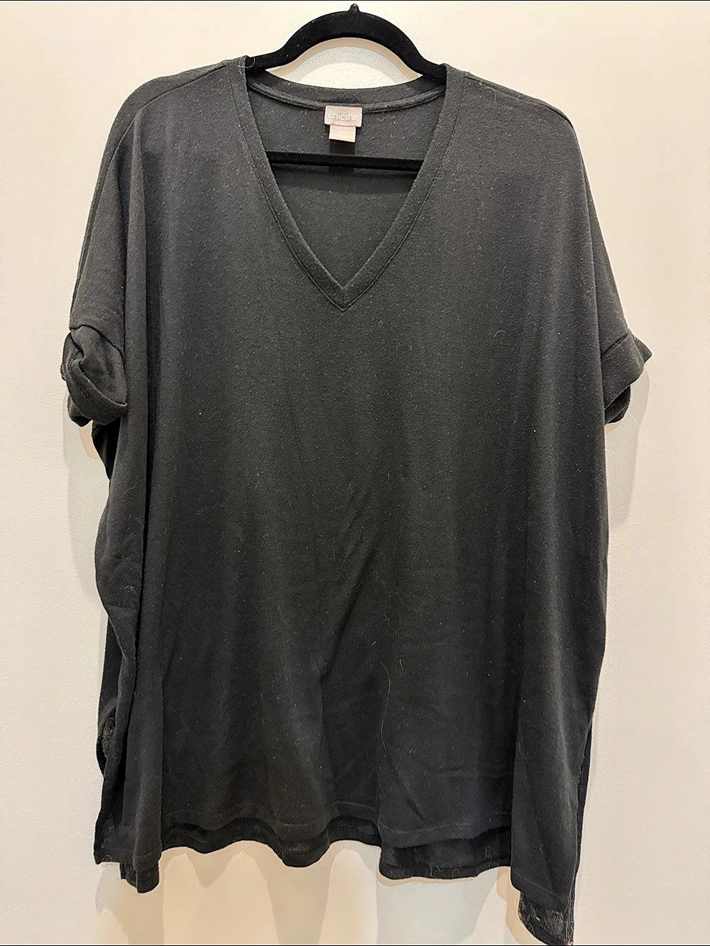 chico's V-Neck Short Sleeve Tunic in Black Size Medium/Large